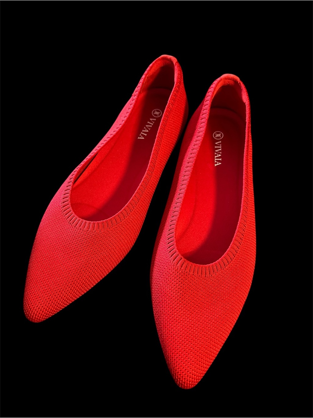 Viviana Red Pointed Knit Ballet Flats